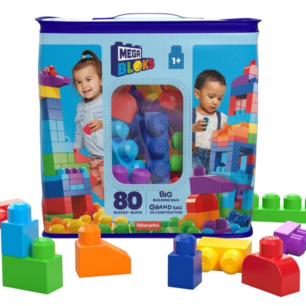 NEW MEGA BLOKS First Builders Toddler Blocks Toys Set, Big Building Bag 80 Piece